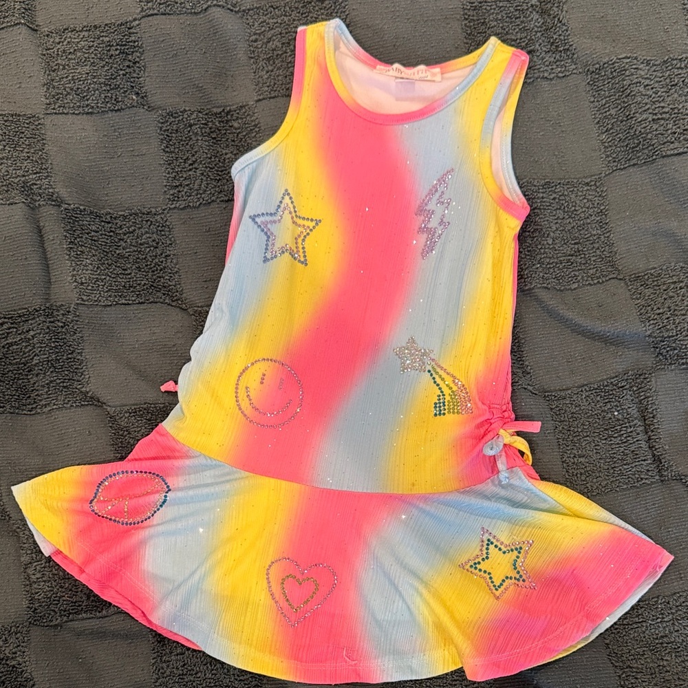 Colorful Sleeveless Dress with Star and Heart Designs